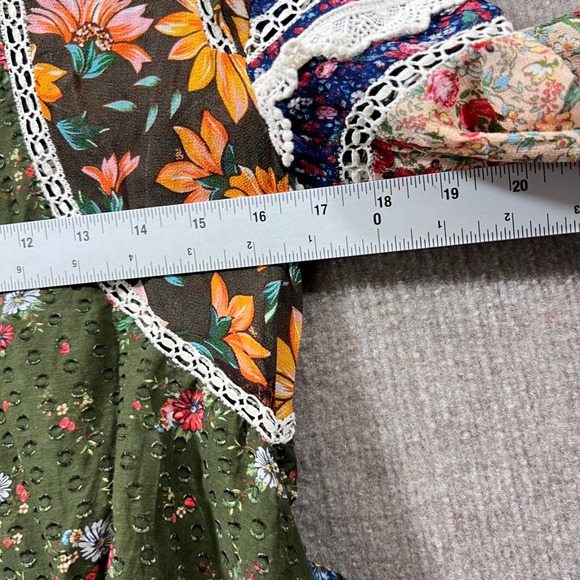 FARM Rio Patchwork Floral Smocked Neck Long Sleeve Blouse Sz S Boho Cottagecore - Picture 8 of 13